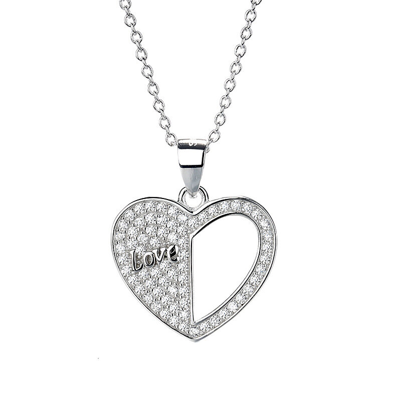 Collar de plata de ley S925, colgante de corazón y amor, versátil, joyería para pareja de clavícula