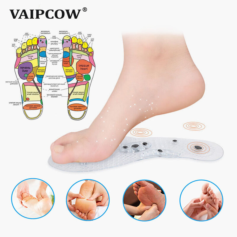 Unisex Magnetic Massage Insoles Foot Acupressure Shoe Pads Therapy Slimming Insoles for Weight Loss Transparent Blue Black