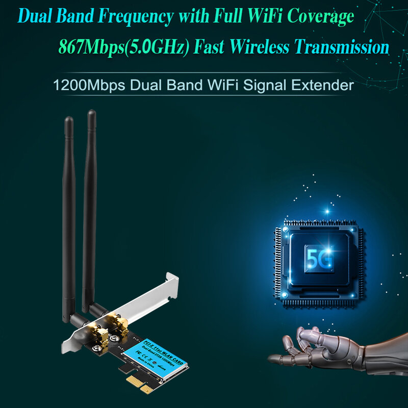 Dual Band 1200Mbps Pcie Draadloze Wifi Adapter Netwerkkaart 2.4G/5Ghz Wifi Draadloze Netwerkkaart Voor laptop
