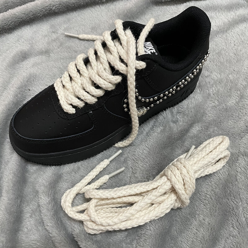 린넨 신발 끈 장식 액세서리 보드 신발에 적합한 면화 및 린넨 라운드 신발 끈 두꺼운 베이지 흰색 신발 로프