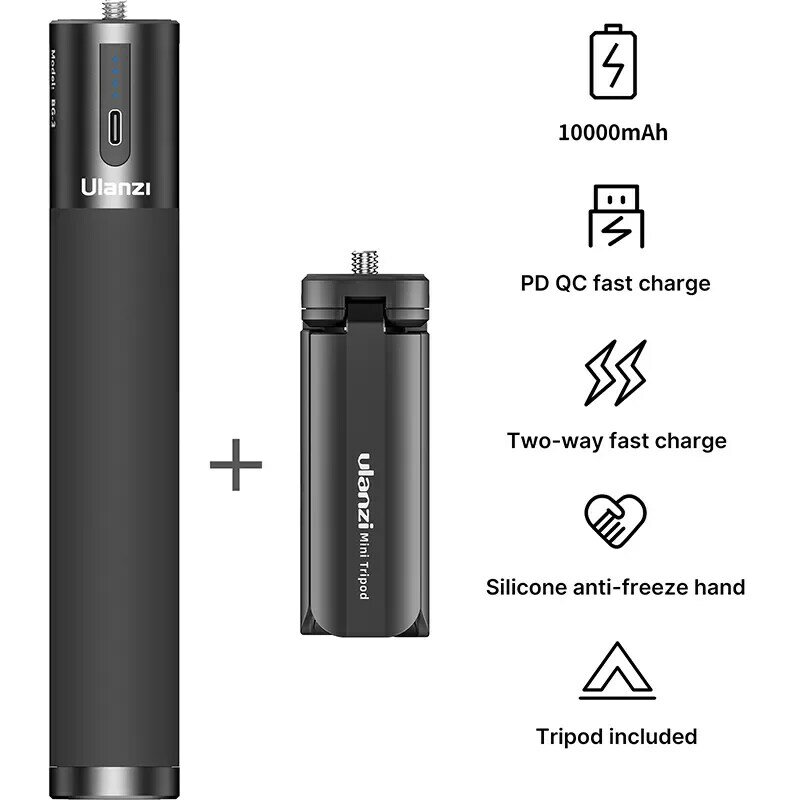 Ulanzi BG-3 10000mah bateria power bank carregador aperto de mão com mini 18w pd qc carga rápida para smartphone dslr gopro 10/9/8/7/6/5