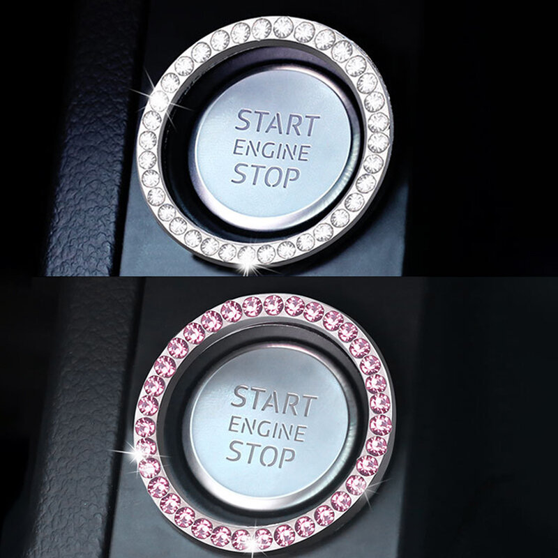 Interior do carro decoração do motor parada de partida de ignição empurrar um botão chave de ignição anel decorativo strass círculo interruptor anel