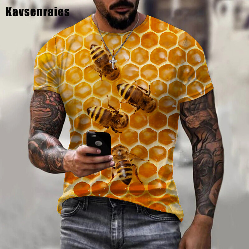 Kaus Pria Cetak 3D Lebah Lucu Kualitas Tinggi Uniseks Kepribadian Jalanan Leher Bulat Lengan Pendek Streetwear Kaus Besar