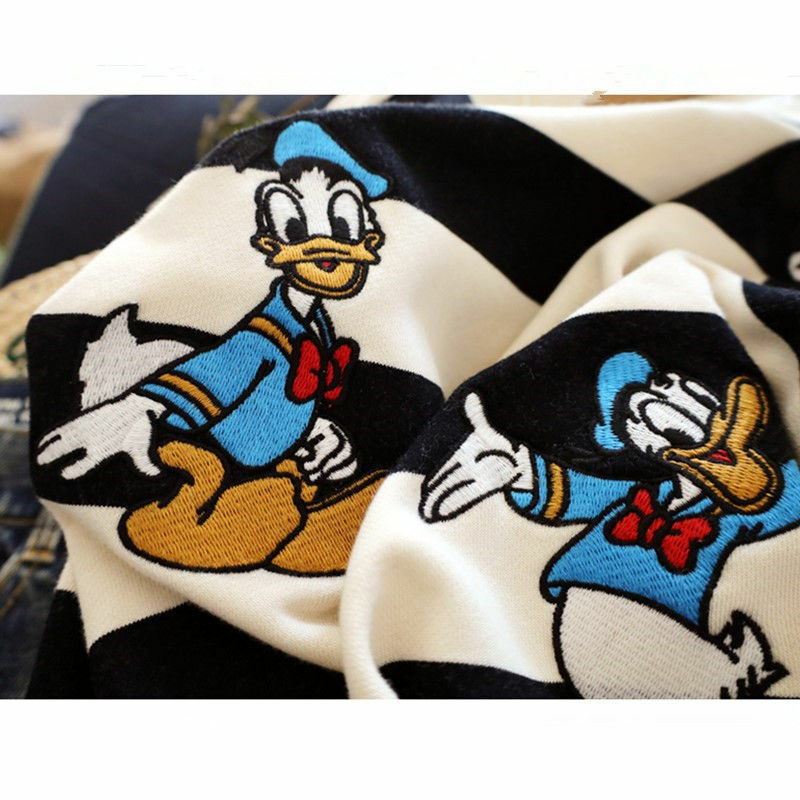 Disney – pull fin à rayures brodées Mickey Donald Duck pour femme, vêtements à manches longues, nouvelle collection printemps et automne