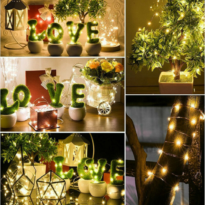 Светодиодная гирлянда из медного провода, праздничное освещение, Сказочная гирлянда для рождественской елки, украшение для свадебной вече...