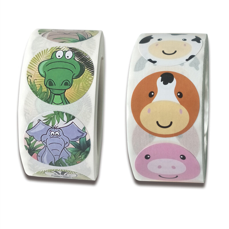 Étiquette autocollante de remerciement Animal Kawaii pour enfants, étiquette ronde de scellage, faite à la main, papeterie décorative, 1 pouce, 50 – 500 pièces