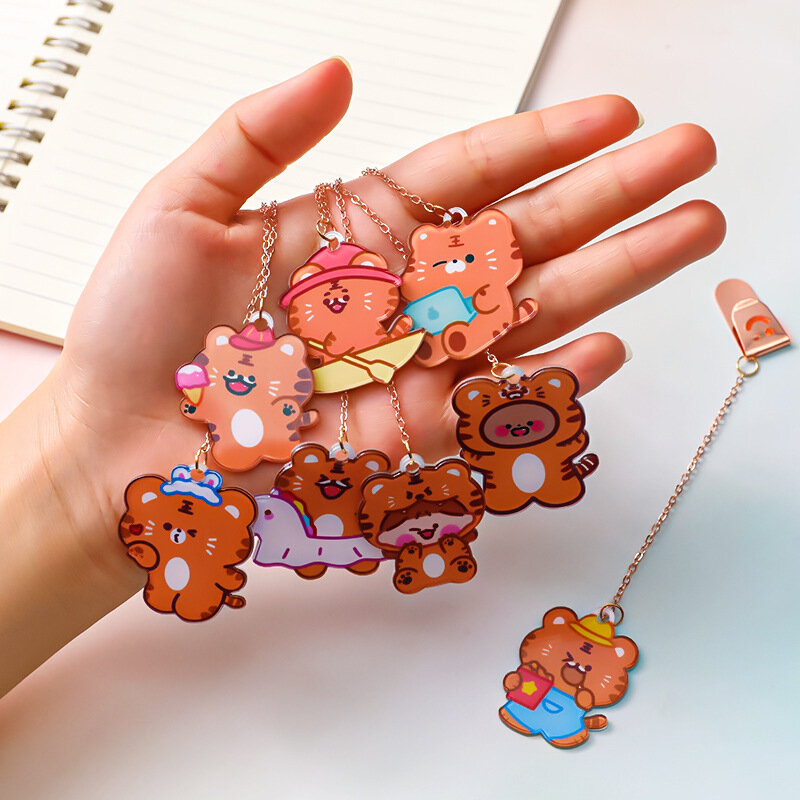 Cute Little Tiger Pendant Bookmark Chain Book Page Clip Primary School Student Pendant Bookmark Clip