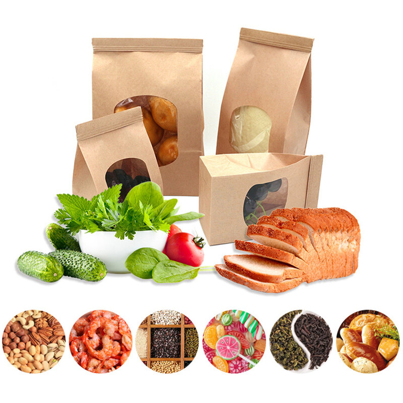 50Pcs Kraft Papier Taschen Flache Fett Beweis Snacks Cookie Sandwich Lebensmittel Verpackung Taschen für Dessert Brot Süßigkeiten