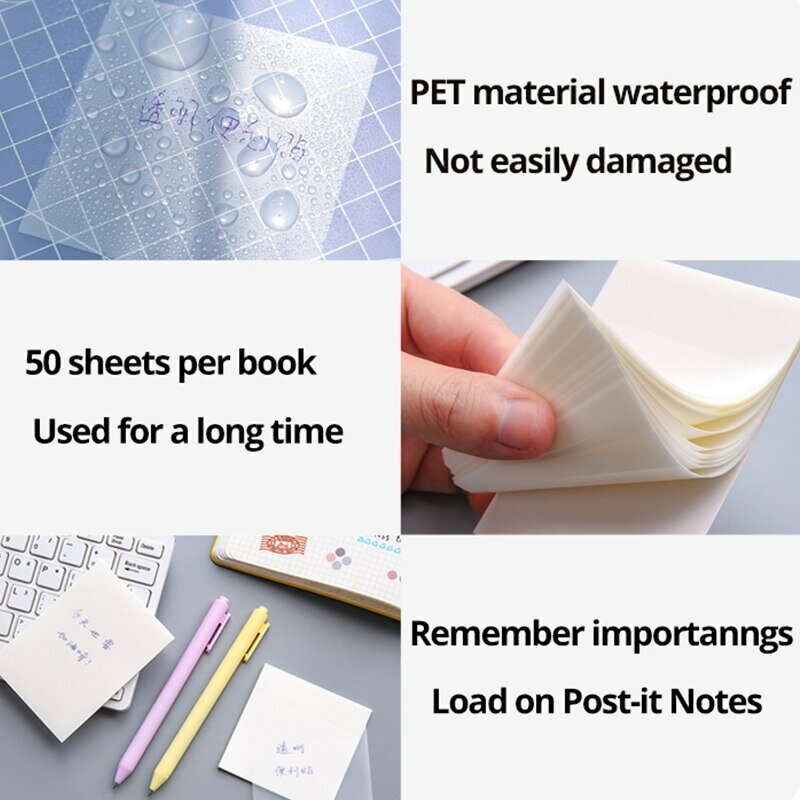 Transparent Sticky Notes See-through Colorful Pet Creative N-Time Stickers Fluorescent Film Non-Covering Index Stickers