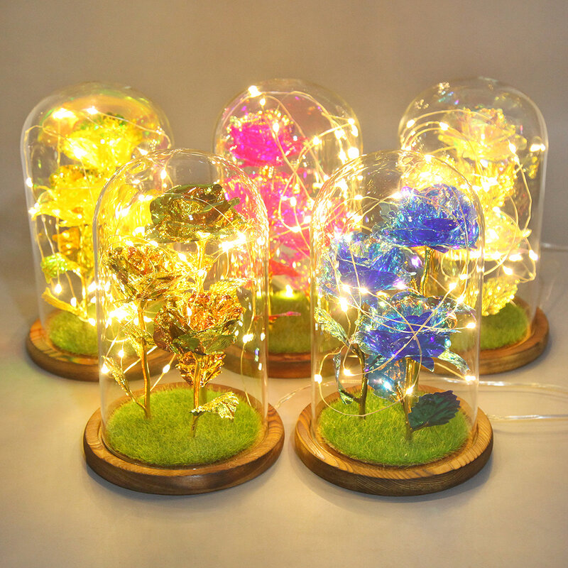 Creative Rose Lamp Flower LED Glass Dome Fairy String Night Light Valentine Day Birthday Wedding Gift Home Decor Gifts