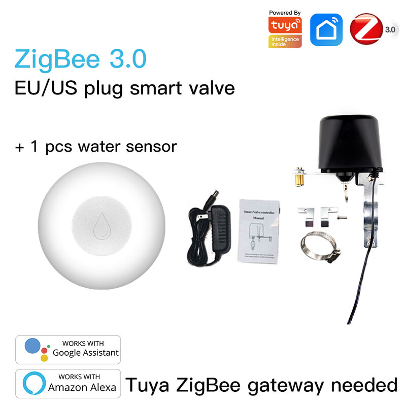 Válvula d'água inteligente zigbee tuya, válvula controle de gás e água por aplicativo, funciona com sensor de água, alexa, google home, vida inteligente
