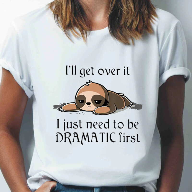 Cute Sloth I'll Get Over It Printed T-Shirts Women Short Sleeve Funny Round Neck Tee Shirt Casual Summer Y2k Tops Femme Shirts