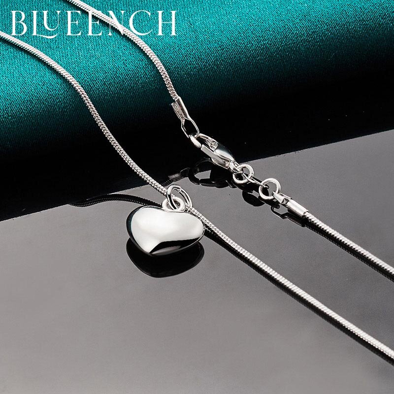 Blueench 925 Liontin Hati Perak Murni 16-30 Inci Kalung Rantai Ular untuk Wanita Perhiasan Mode Pertunangan Pernikahan