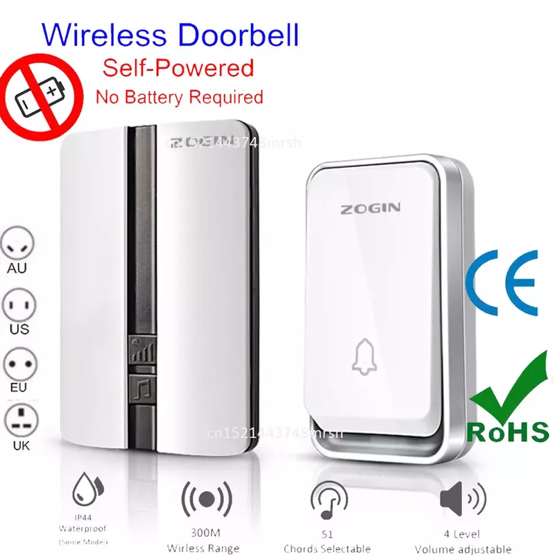 Wireless Doorbell Waterproof Self-powered Button Smart Door Bell Sets Home Welcome Outdoor House Chimes Receiver