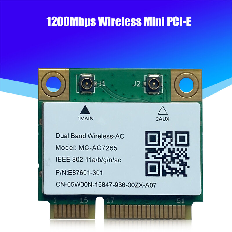 2021 1200Mbps Wi-Fi ที่รองรับบลูทูธการ์ดเครือข่ายไร้สายแบบ Dual Band Mini PCI-E การ์ดเครือข่ายที่รองรับบลูทูธ4.2