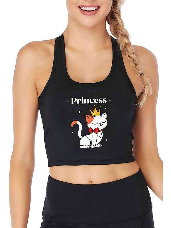 The Kitten Is The Princess Graphic Sexy Cute Crop Top Pet Lovers Personality Customizable Tank Top Gym Fitness Training Camisole