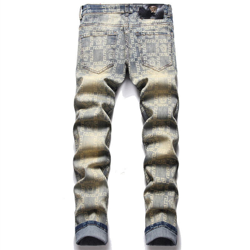 Design originale nuovi Jeans stampati digitali europei americani da uomo giocano leggermente alla moda pantaloni Street Style abbigliamento Hip Hop