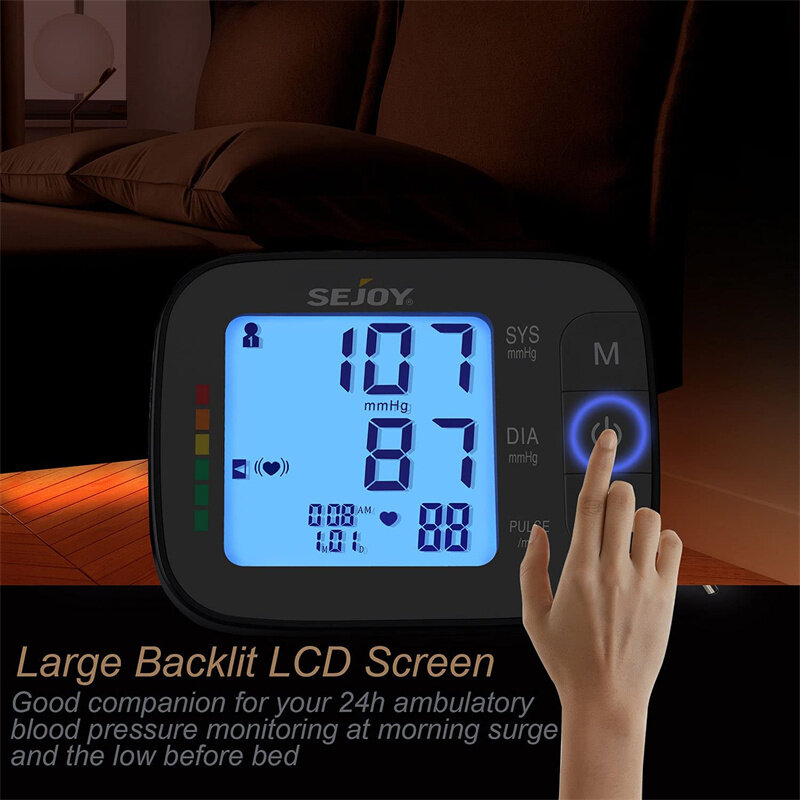 Blood Pressure Monitor Upper Arm Automatic BP Cuff Machine with LCD Backlit Display for Home Use Health Care Heart Beat Meter