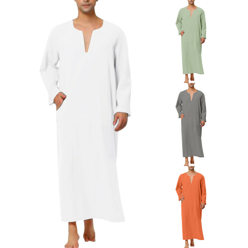 Mens Arábia Muçulmana Casual Manga Longa Bolso Camisa Robe Solto Robe Muçulmano Sólido com Camisa Dos Homens T Shirt 3xlt