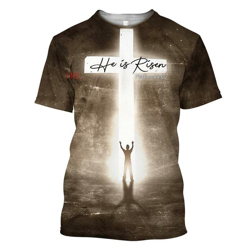 남자 예수 3D 프린트 티셔츠 o-넥 반팔 캐주얼 남자 셔츠 플러스 사이즈 탑