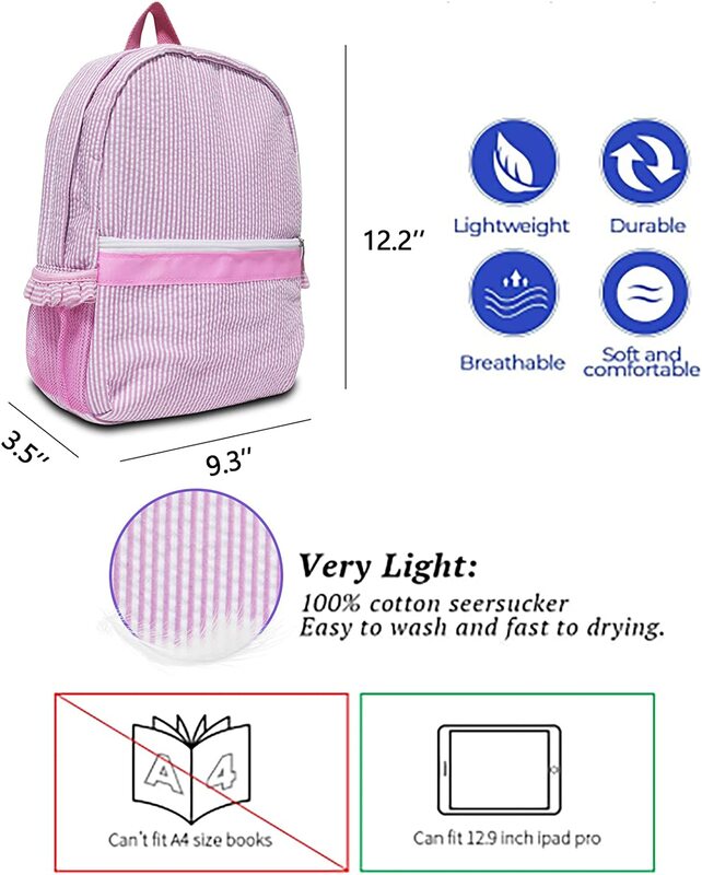 2022 spersonalizowane dziecko wzburzyć Seersucker plecaki różowy/fioletowy Ruched plecak dla dzieci światło miękkie torby szkolne podróży Weekend