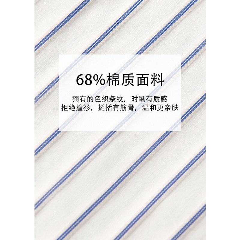 Blusas informales de algodón 2022 para Mujer, Blusa de manga larga con bordado y cuello vuelto a rayas, 68%