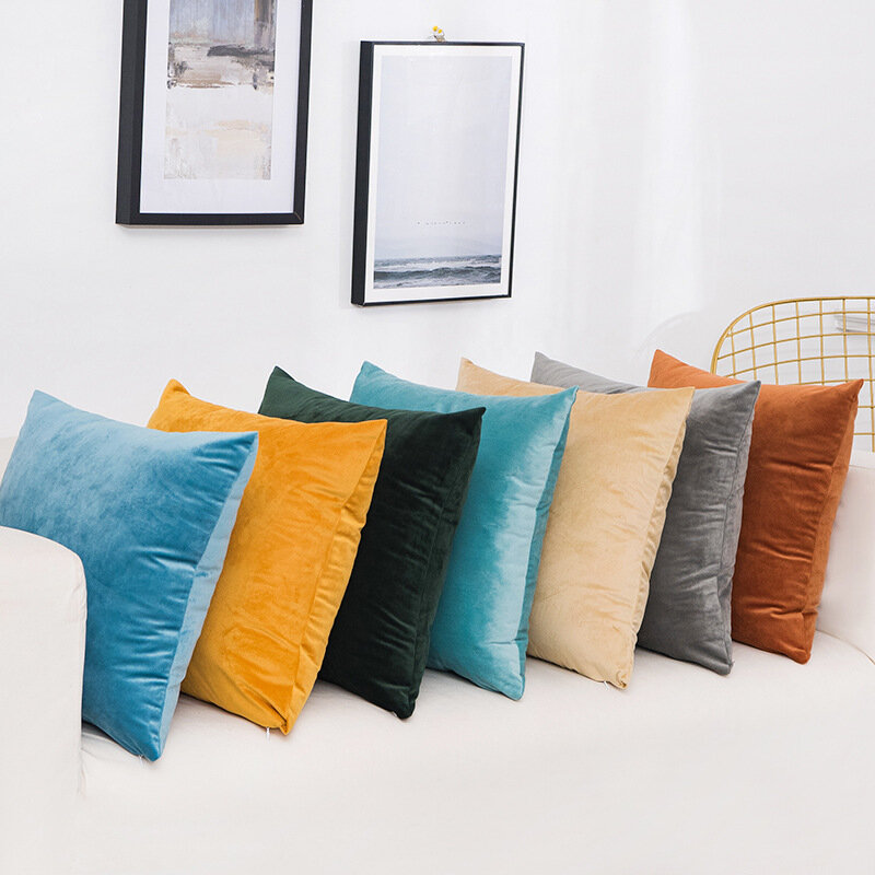 Solid Color Velvet Cushion Cover Candy Color Pillow Cover For Sofa Office Waist Back Cover Home Decorative Pillowcase Decoration
