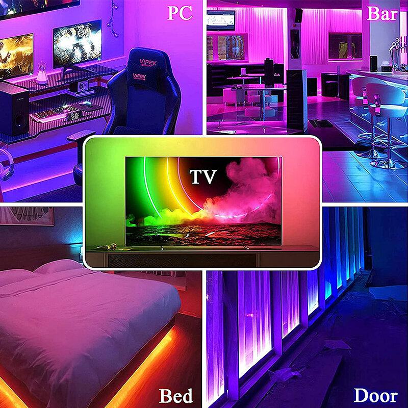 Tira Flexible de luces LED de neón para decoración de pared de habitación, cinta RGB 5050 con Control de 44 teclas, atenuador de cambio de Color, 5V