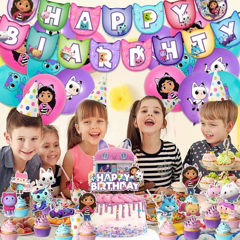 Gabbys-casa de muñecas de juguete para niños, suministros de fiesta, Mercat, animales de dibujos animados, Gato sonriente, coche, abrazo, niña, regalos de feliz cumpleaños
