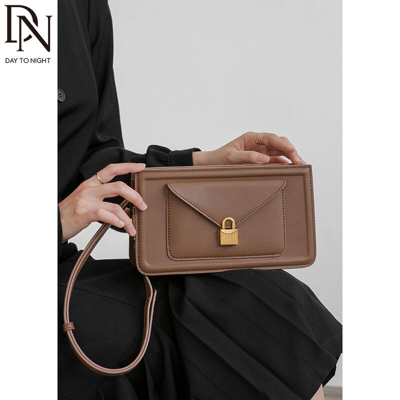 DN – sacs à main Vintage pour femmes, sacoches à bandoulière classiques brunes pour femmes, nouvelle collection, sac à main à épaule en soie écharpe Envolope Design