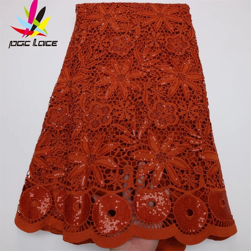 African Guipure Cord Lace Fabric 2022 High Quality Sequin Lace Nigerian Water Soluble Lace Fabrics Embroidery For Party NI4361-1