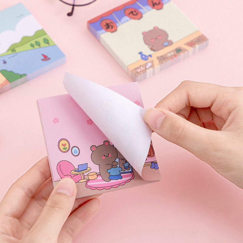 80Page Korean Simple Cute Sticky Notes Cartoon Students Creative Message Learning Notebook Office Planner Memo Pads Stationery