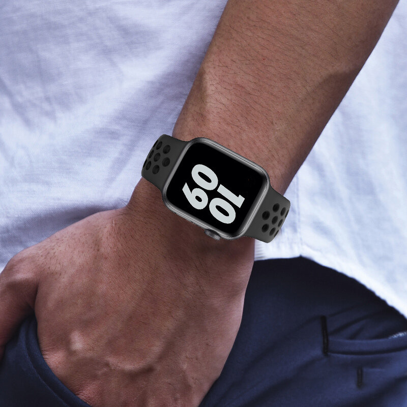 Ремешок резиновый для Apple Watch band 41 мм 40 мм 44 мм 45 мм 38 мм 42 мм, спортивный силиконовый браслет для смарт-часов iWatch serie3 se 4 5 6 7