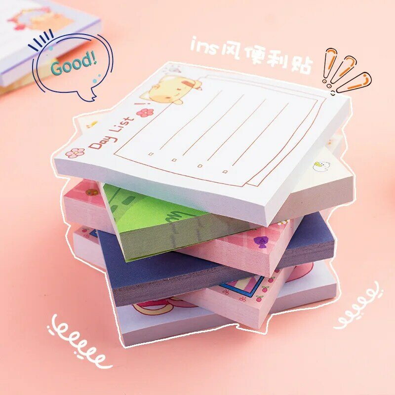 80Page Korean Notebook INS Wind Cartoon Animal Fruit Girl Pattern Horizontal Line Memo Pads Color N Message Cute Sticky Notes