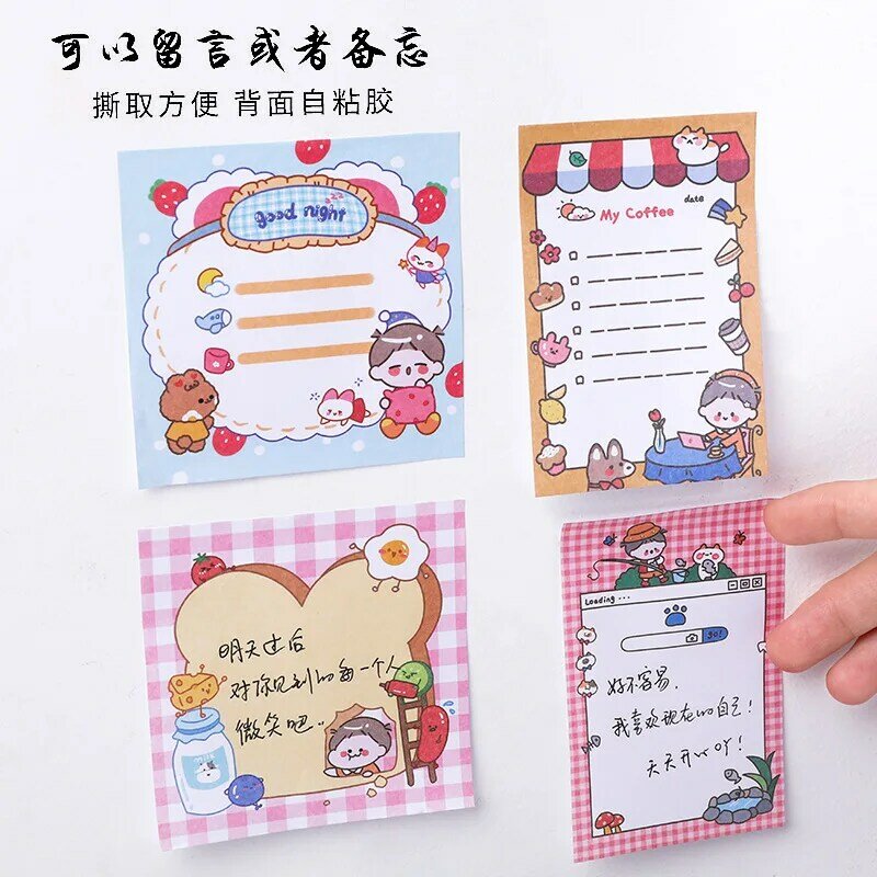 Cartoon Meisje Sticky Notes Leuke Memo Pads Studenten Draagbare Kleine Notebook Tearable Planner N Keer Sticker Briefpapier Tag