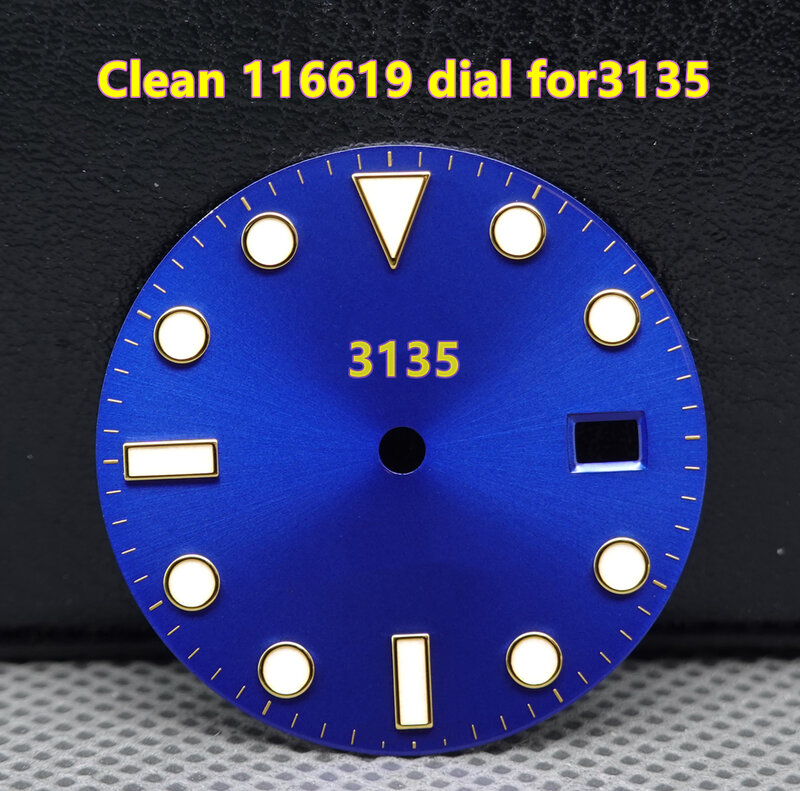 Clean factory made 27.4mm gold blue dial for 3135 movement 116619 blue lumen sub 40mm