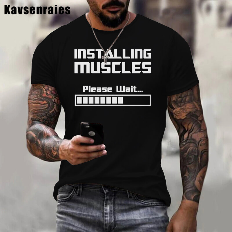 T-shirt homme et femme, imprimé en 3D, haute qualité, avec des Muscles installés, veuillez attendre, Fitness, décontracté, 2022