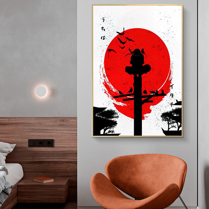 Póster de Itachi Uchiha de Sol Rojo, estilo minimalista, pintura en lienzo de Anime japonés, Naruto, decoración de pared, imagen artística para sala de estar