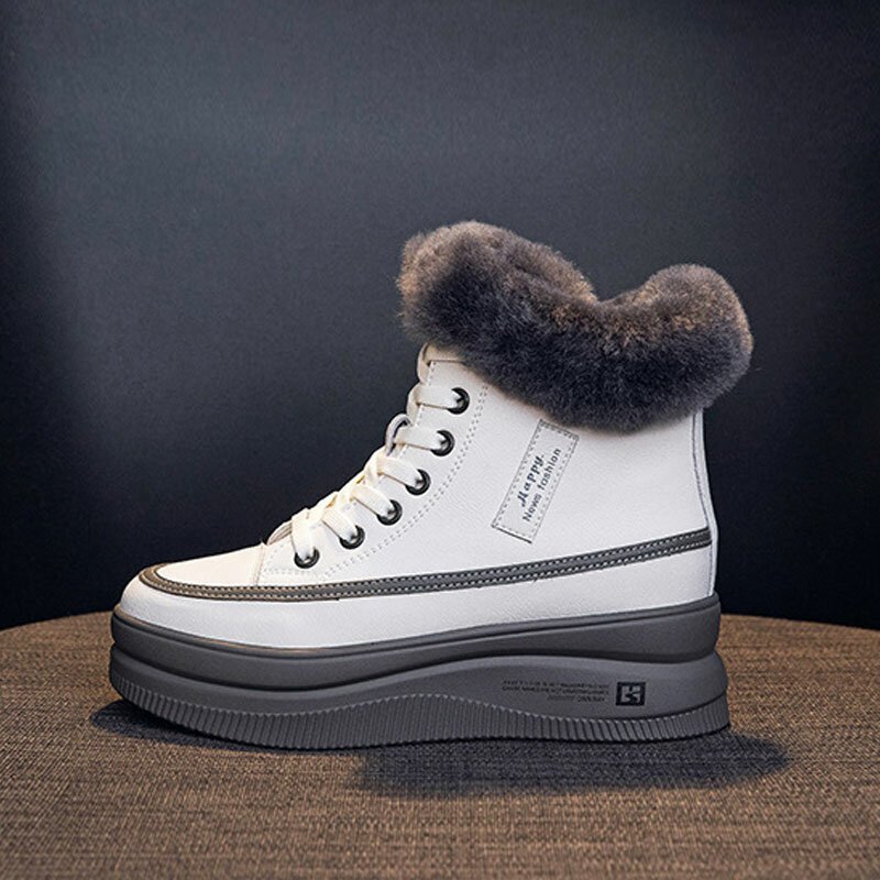 الثلوج الأحذية النسائية سميكة القطن الصوف أحذية بوت قصيرة 2022 الشتاء الجلود سميكة أسفل الأحذية النسائية قصيرة الثلوج الأحذية