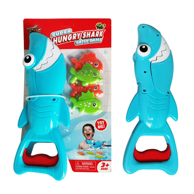 Shark Grabber Bath Toy for Boys and Girls Blue Shark Manipulator  with Teeth with 4 Fishes Interactive Fishing water toy