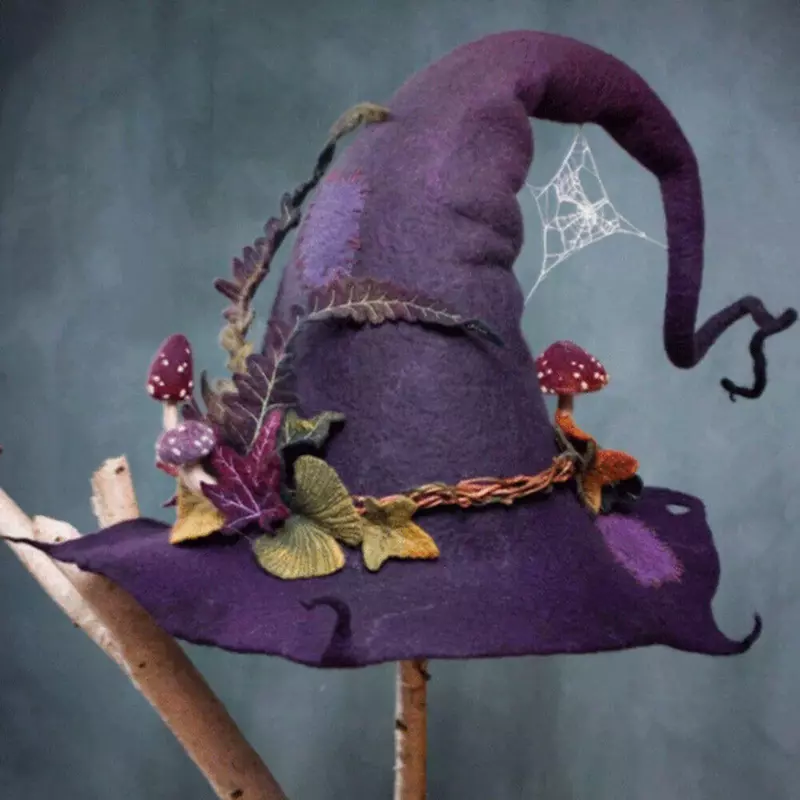 Sombrero de bruja puntiagudo, sombreros de bruja de fieltro para mujer, sombrero de bruja moderno, gorras puntiagudas, gorra de flores de Halloween, sombrero con visera, disfraz de Evento de Cosplay