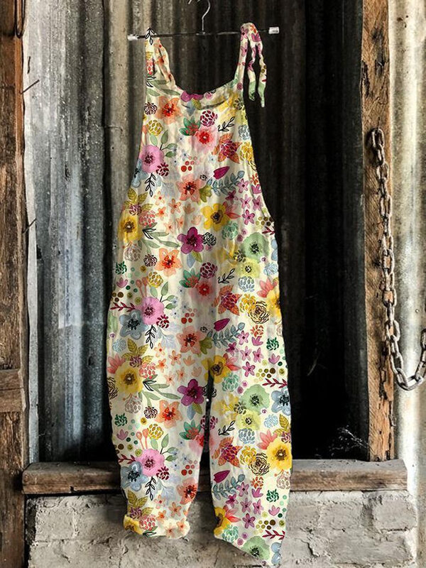 Женский слитный комбинезон в стиле ретро, повседневный льняной комбинезон-шаровары с широкими штанинами в стиле Харадзюку, лето 2022