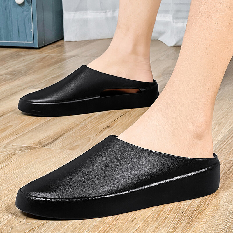 Zapatillas informales cómodas para hombre, zapatos planos sin cordones, calzado ligero transpirable para exteriores, color negro, combina con todo