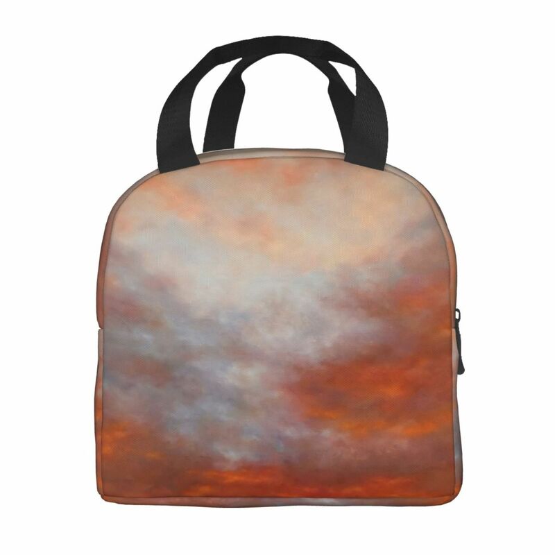 손잡이가 달린 다채로운 구름 도시락 가방, 감동적인 일출 운반 쿨러 가방, 학교 귀여운 알루미늄 보온 가방