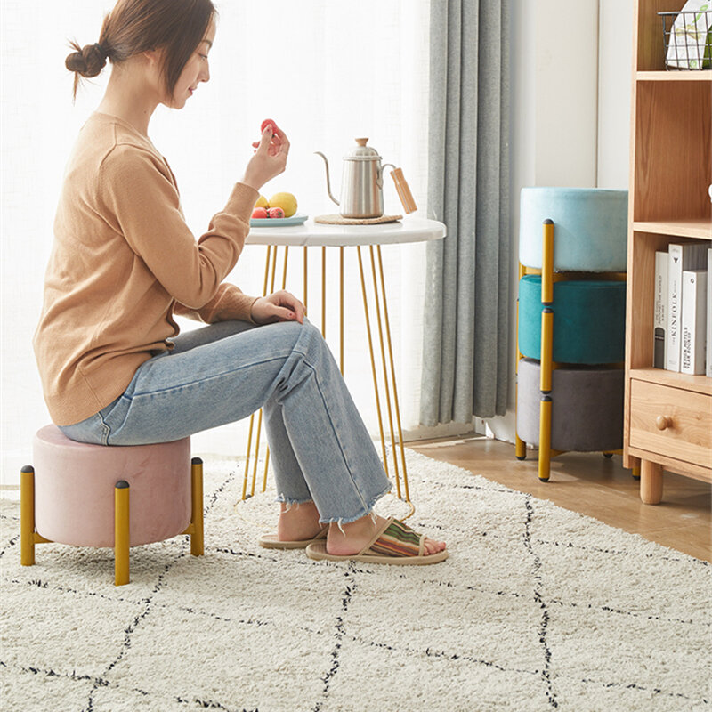 Taburete de tela de diseño minimalista moderno, taburete apilable multicolor creativo para zapatos, sala de estar, dormitorio, comedor, mesa de centro