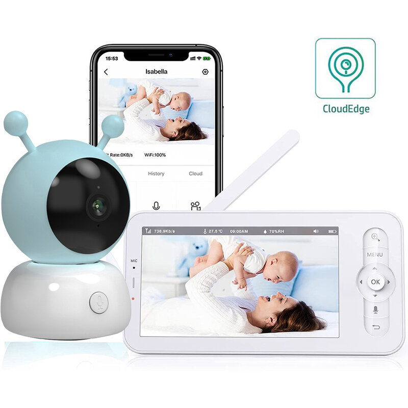 5นิ้ว Wireless Baby Monitor บันทึกเสียงทารกวิดีโอความปลอดภัยกล้อง Bebe Nanny VOX HD Night Vision PTZ Lullabies อุณหภูมิความชื้น