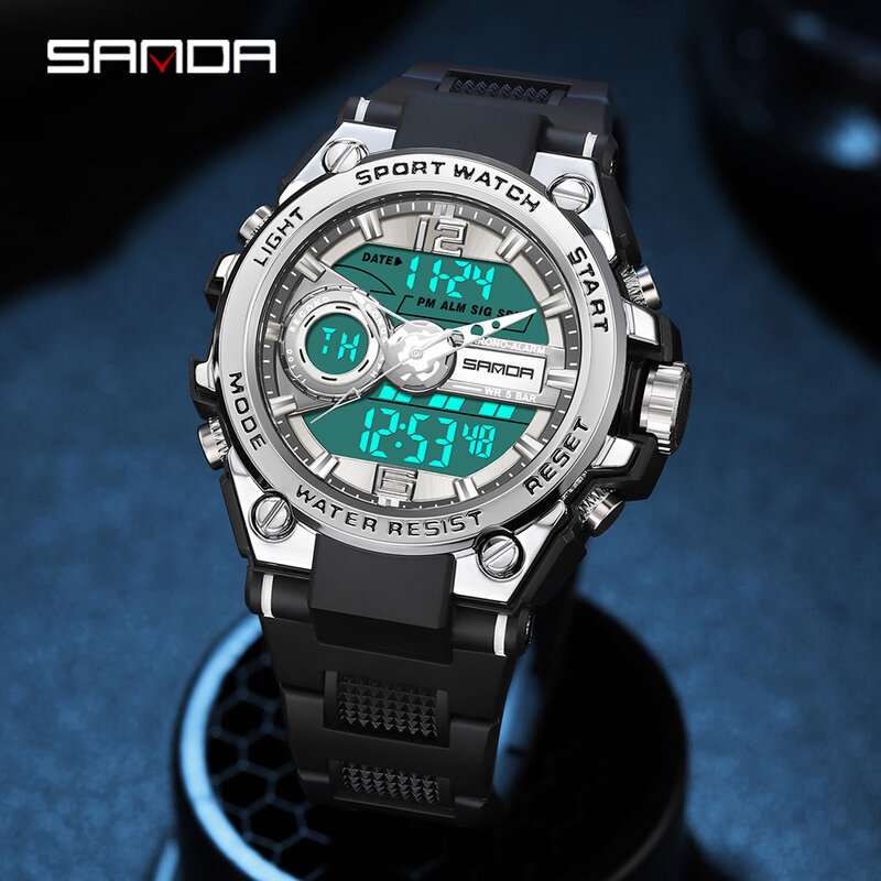 Часы наручные SANDA Мужские Цифровые, уличные спортивные Водонепроницаемые светодиодные в стиле милитари, с хронографом