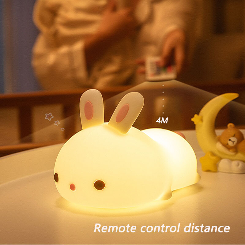 Lampu Malam Kelinci Lampu Sensor Sentuh LED Lampu Silikon Lampu Samping Tempat Tidur untuk Anak-anak Hadiah Ulang Tahun Dekorasi Kamar Tidur