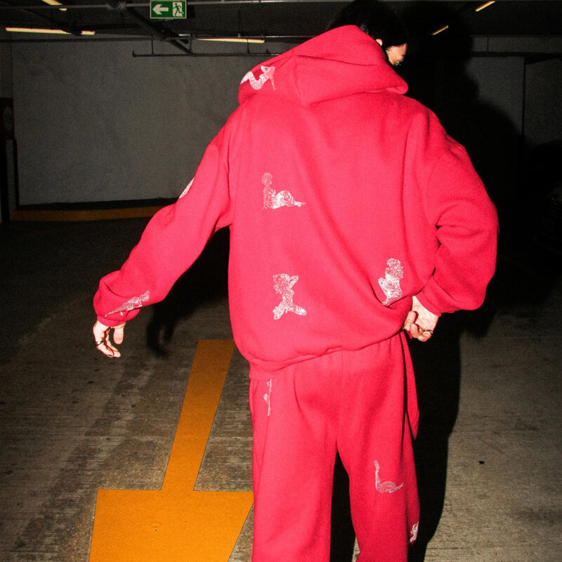 Gothic Y2K Strass Muster Oversize Zip Paar Hoodie Korean Streetwear Grunge Jumper Hip Hop männer jogging Sweatshirt