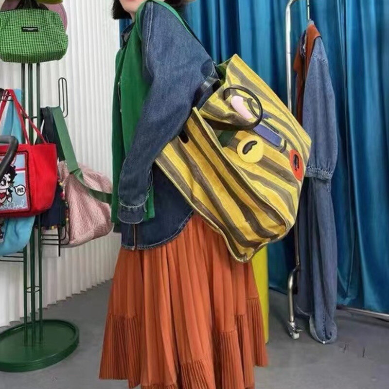 Nowy projekt płócienna Tote torba duża pojemność kobiety plaża torebka na ramię torba moda mały bagaż Trendy torba podróżna dla pań